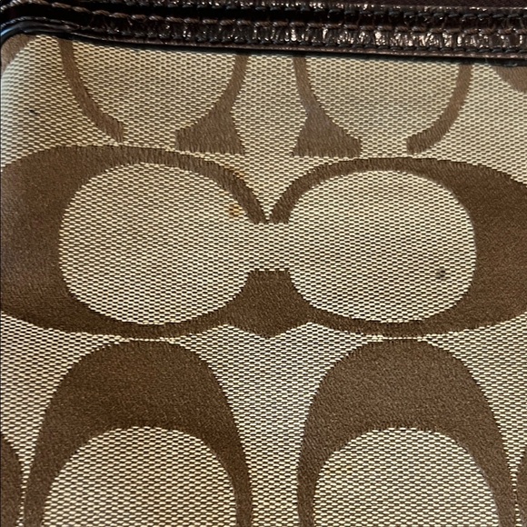 Coach Signature Jacquard Canvas & Patent Leather Hobo Shoulder Bag Khaki/Brown - Picture 3 of 11